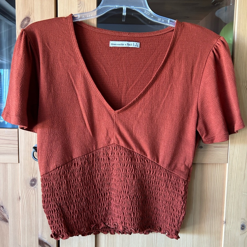 Womens Abercrombie & Fitch Burnt Orange Smocked Top Short Sleeve Size S
